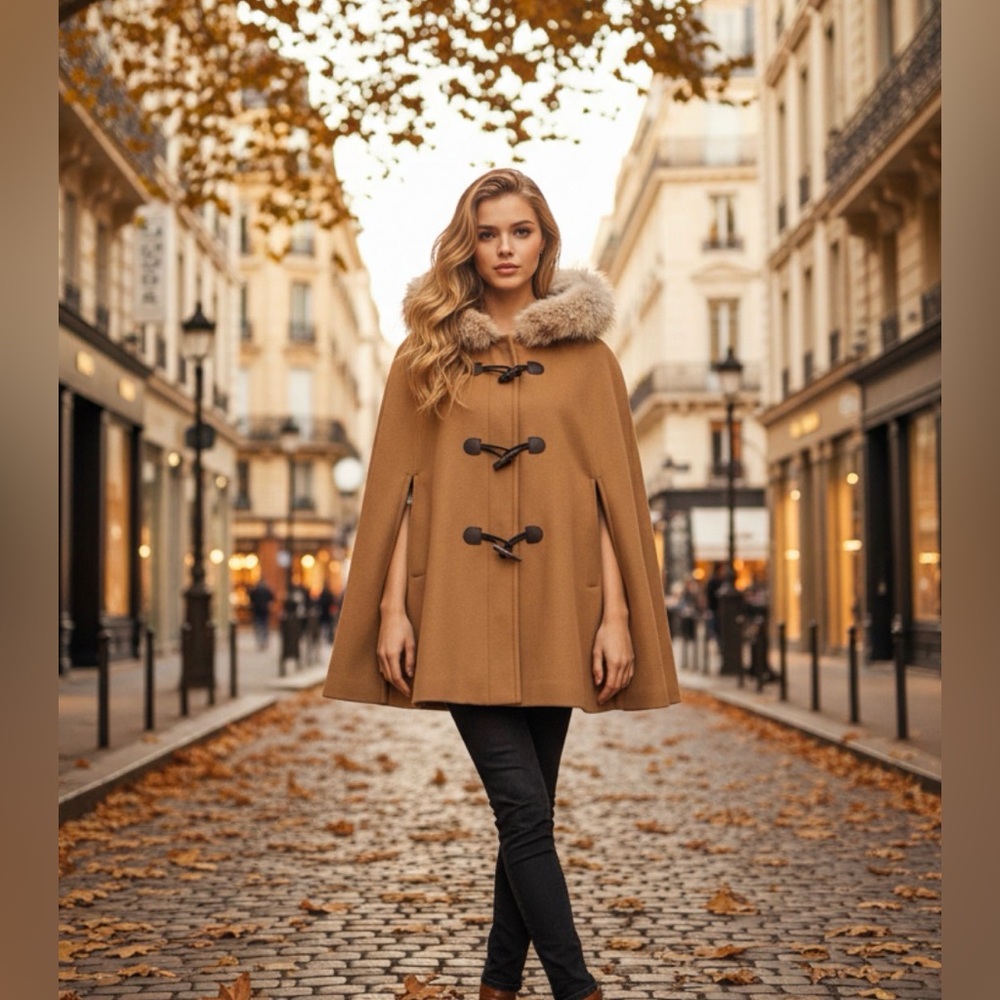 Michael Kors Collection Wool Tan Outerwear with Coyote Fur